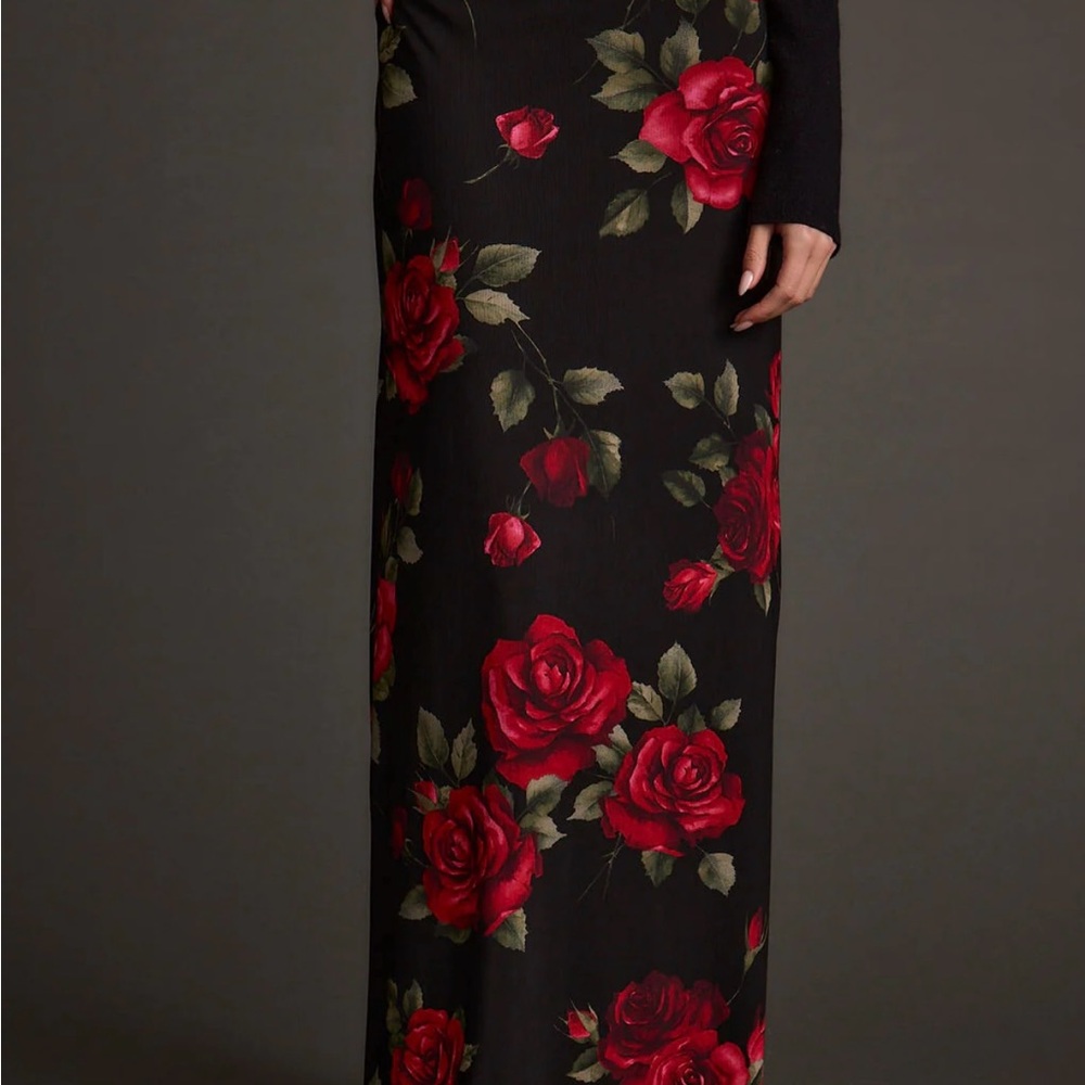 Floral Maxi Skirt with Red Roses